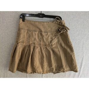 Y2K American Eagle Pleated Skirt Womens 4 Wrap Linen Blend Skater Brown‎ Vintage